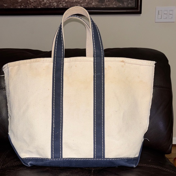 L.L. Bean Other - LL BEAN 80s vintage Canvas Boat and Tote Bag Blue and White Sawtooth tag